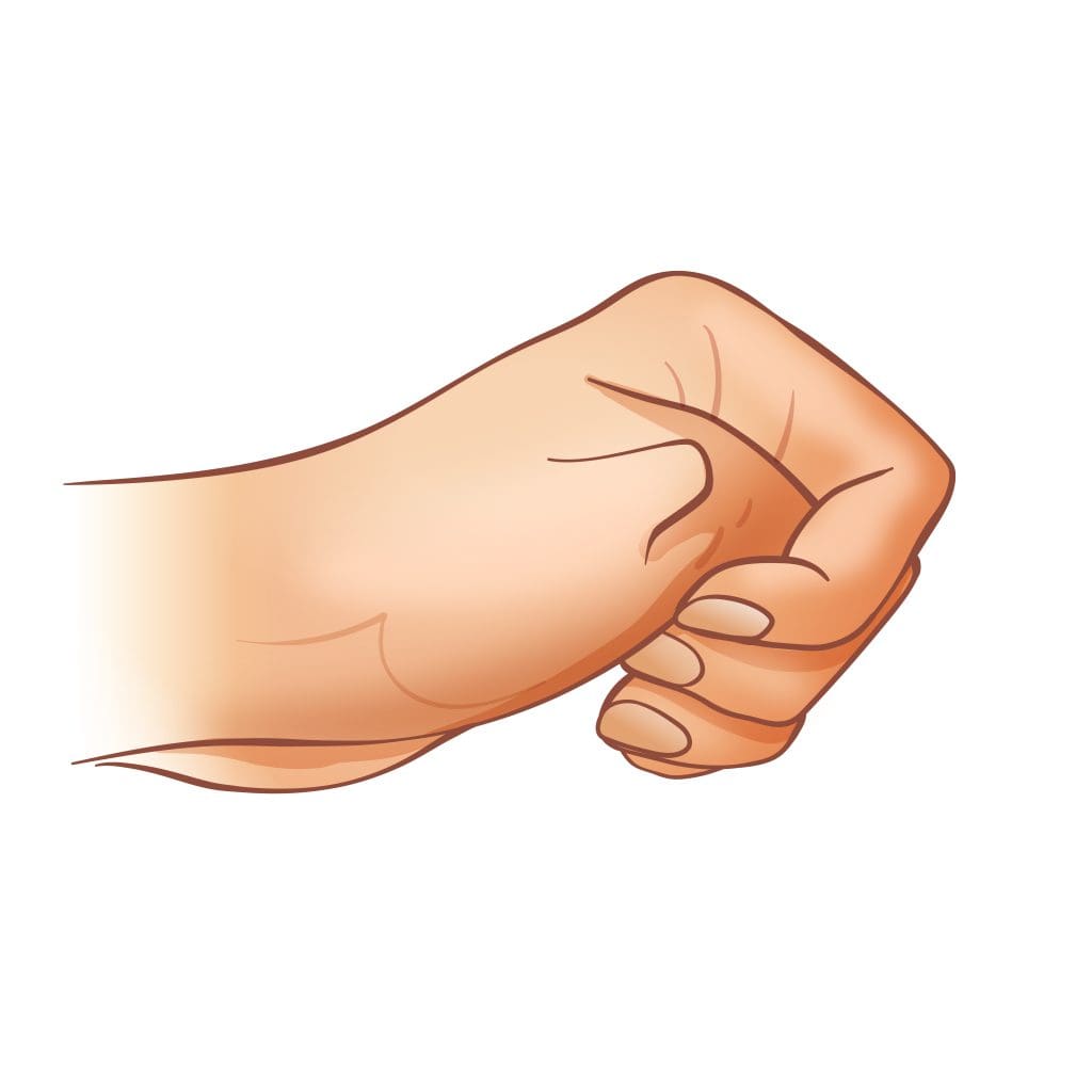 squeeze thumb thumb squeezed to prevent gag reflex